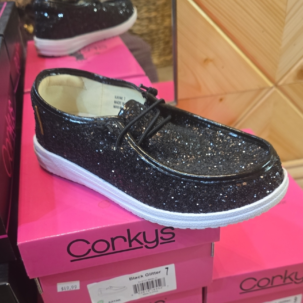 Corkys Kids Sparkly Black Sneakers
